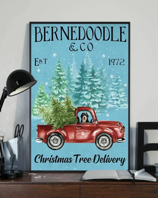 Bernedoodle And Co Christmas Tree Delivery Xmas Dog Poster