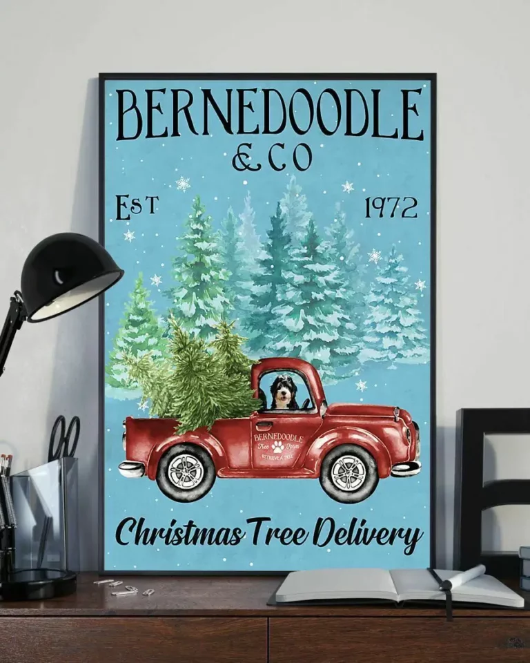 Bernedoodle and Co Christmas Tree Delivery Xmas Dog Poster