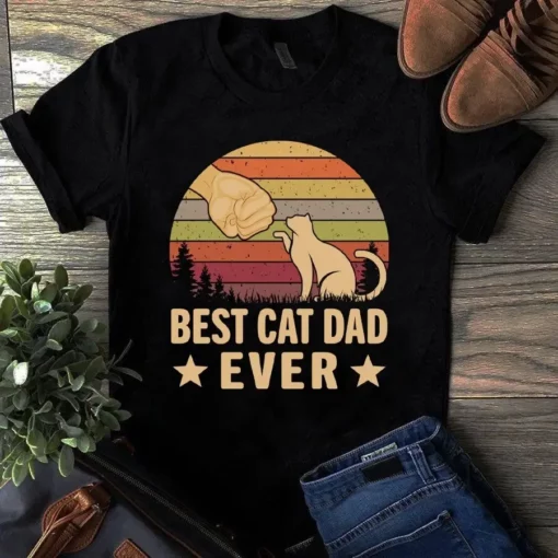 Best Cat Dad Ever Vintage Cat Lover Tshirt