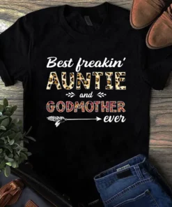 Best Freakin Auntie And God Mother Ever Leopard Hippie Tshirt