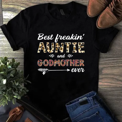 Best Freakin Auntie And God Mother Ever Leopard Hippie Tshirt