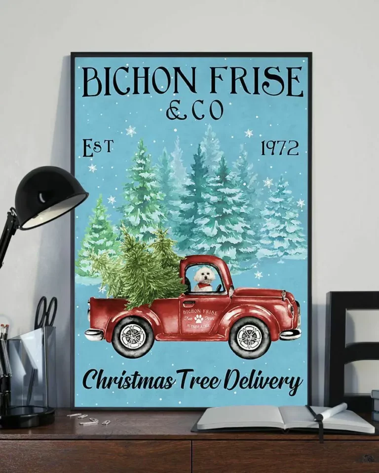 Bichon Frise and Co Christmas Tree Delivery Xmas Dog Poster