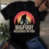 Bigfoot Believes in You Retro Camping Sasquatch Tshirt