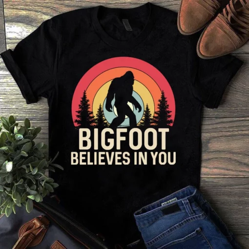 Bigfoot Believes In You Retro Camping Sasquatch Tshirt