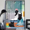 Black Cat Bathroom Toilet Taking Shower Funny Meow Cat Poster