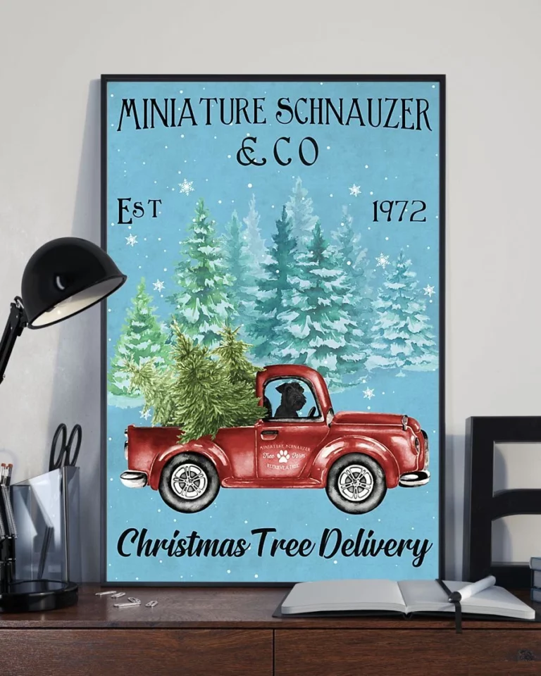 Black Miniature Schnauzer and Co Christmas Tree Delivery Dog Poster