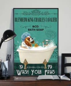 Blenheim King Charles Cavalier And Co Bath Soap Wash Your Paws Dog Poster