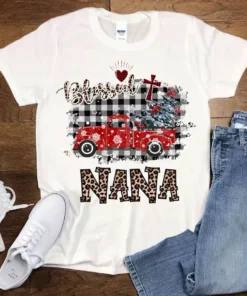 Blessed Nana Christmas Xmas Truck Leopard Nana Gift Tshirt