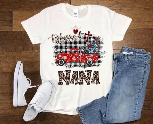 Blessed Nana Christmas Xmas Truck Leopard Nana Gift Tshirt