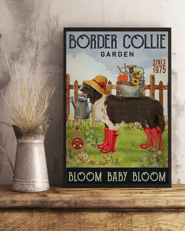Border Collie Bloom Baby Bloom Gardening Dog Poster