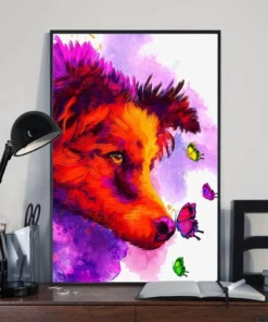 Border Collie Dog Puppy Water Color Home Decor Wall Art Poster