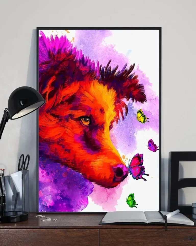 Border Collie Dog Puppy Water Color Home Decor Wall Art Poster