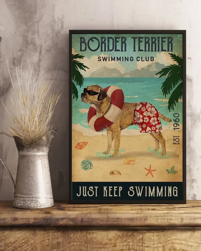 Border Terrier Swimming Club Just Keep Swimming Dog Beach Poster