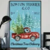 Boston Terrier and Co Christmas Tree Delivery Xmas Dog Poster