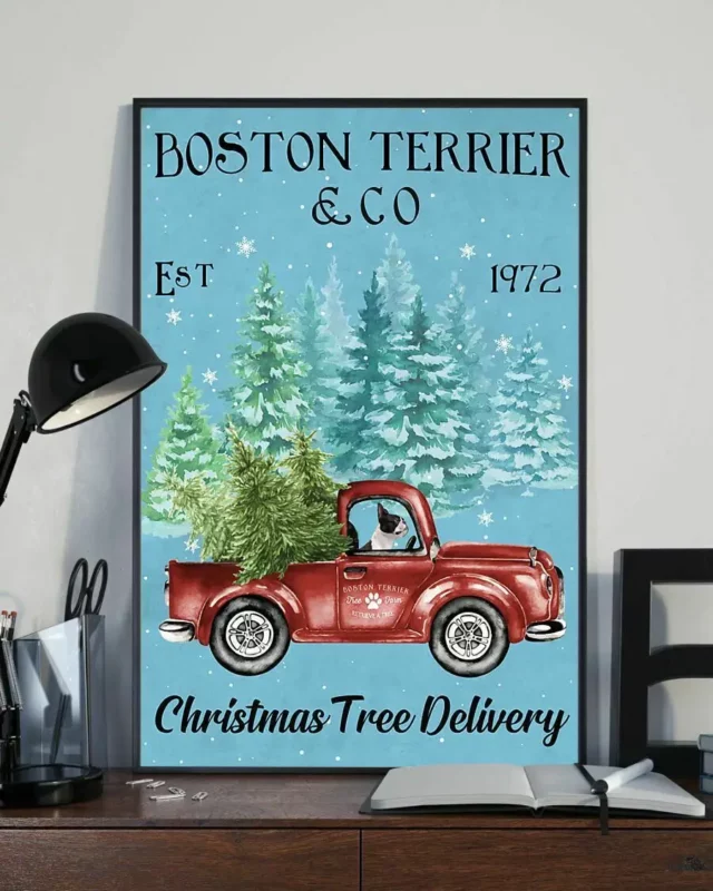Boston Terrier And Co Christmas Tree Delivery Xmas Dog Poster