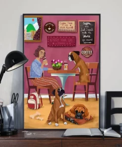 Boxer Coffee Shop With Girl Enjoy Your Life Funny Dog Poster