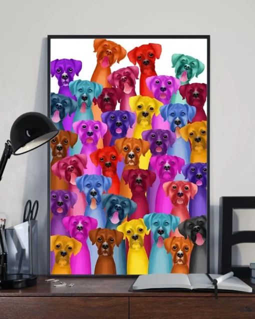 Boxer Multi Dogs Funny Home Decor Wall Art Poster