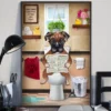 Boxer Toilet Reading Newspaper Funny Dog Poster