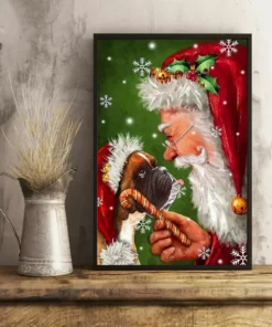 Boxer And Santa Claus Christmas Xmas Gift Dog Poster