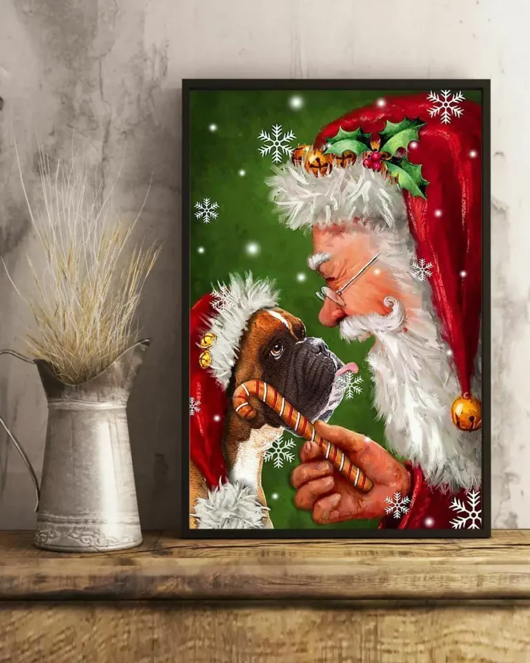 Boxer and Santa Claus Christmas Xmas Gift Dog Poster
