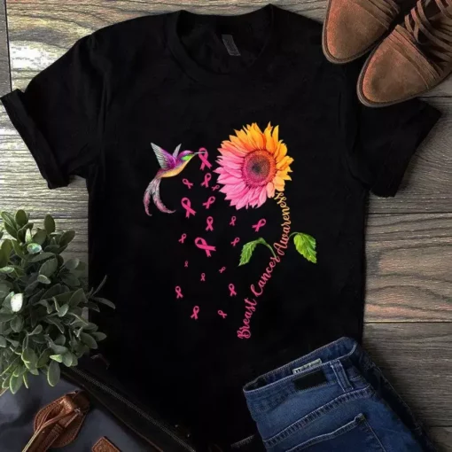 Breast Cancer Awareness Sunflower Hummingbird Tshirt