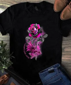 Breast Cancer Dragon Ribbon Pink Warrior Rose Flower Dragon Tshirt