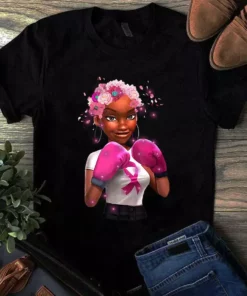 Breast Cancer Girl Boxing Warrior Breast Cancer Woman Ribbon Unisex Tshirt