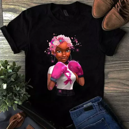 Breast Cancer Girl Boxing Warrior Breast Cancer Woman Ribbon Unisex Tshirt
