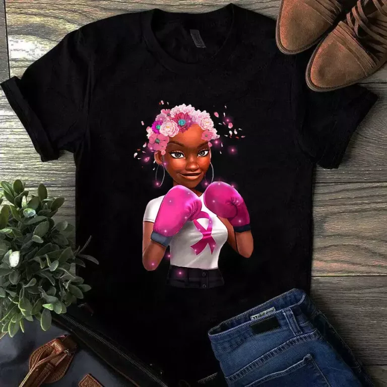 Breast Cancer Girl Boxing Warrior Breast Cancer Woman Ribbon Unisex Tshirt