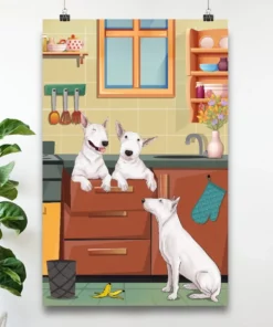 Bull Terrier Dogs Funny Kitchen Home Decor Wallart Poster