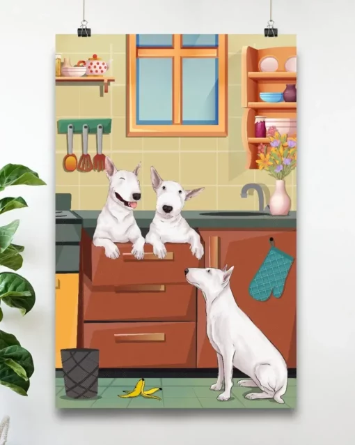 Bull Terrier Dogs Funny Kitchen Home Decor Wallart Poster