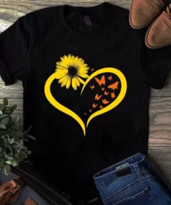Butterflies Sunflowers Heart Hippie Tshirt