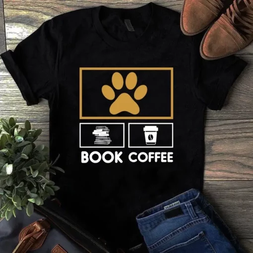 Cat Book Coffee Cat Lover Funny Gift Tshirt