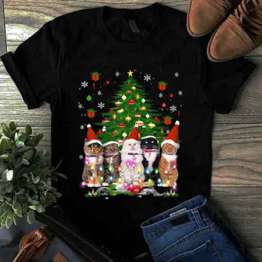 Cat Christmas Funny Shirt Meowy Christmas Tree Cat Tshirt