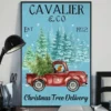 Cavalier and Co Christmas Tree Delivery Xmas Dog Poster