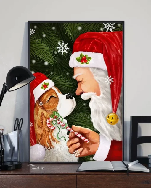 Cavalier And Santa Claus Christmas Xmas Gift Dog Poster