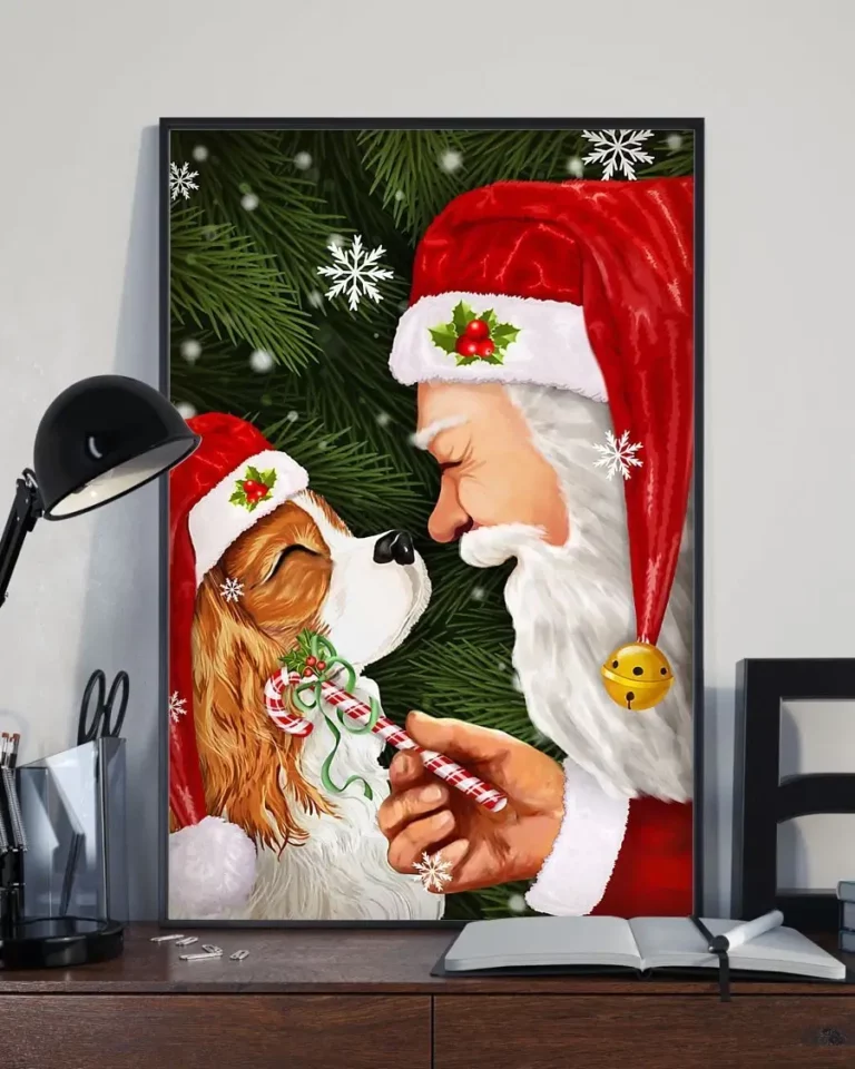 Cavalier and Santa Claus Christmas Xmas Gift Dog Poster