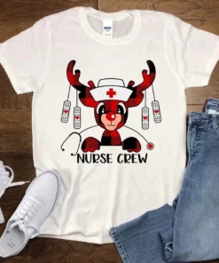 Christmas Reindeer Nurse Crew Cute Xmas Santa Hat Nurse Gift Tshirt
