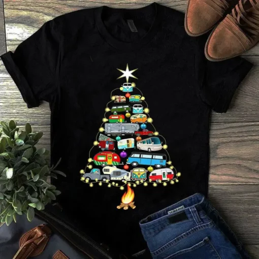 Christmas Tree Camper Vehicles Camping Rving Trailers Gift Unisex Tshirt