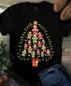 Christmas Tree Gingerbread Man Cookies Xmas Tree Light Gift Cute Tshirt