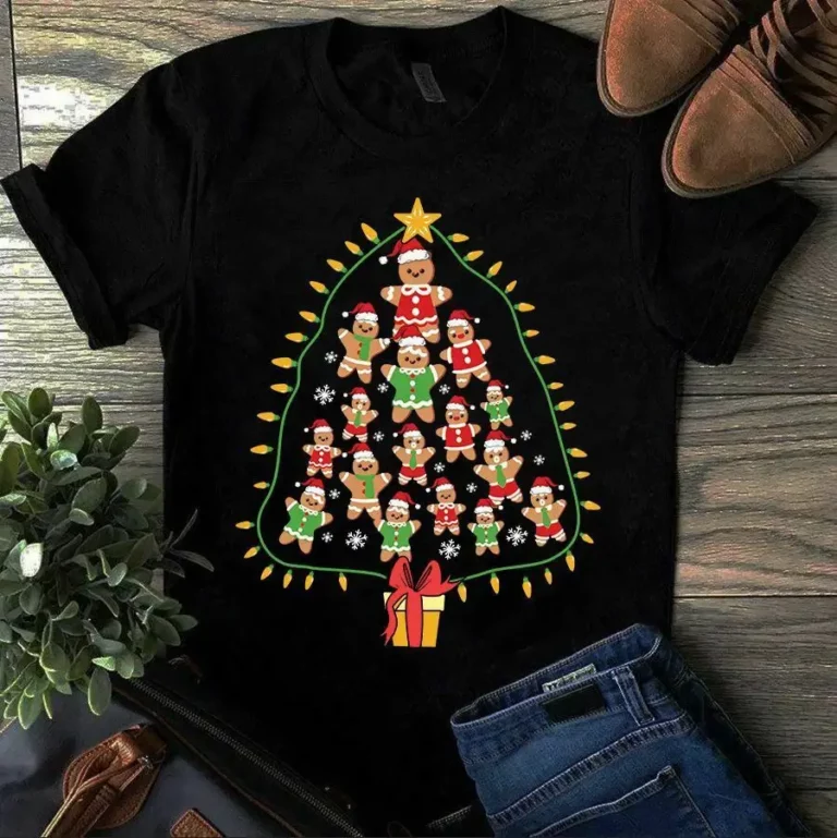 Christmas Tree Gingerbread Man Cookies Xmas Tree Light Gift Cute Tshirt