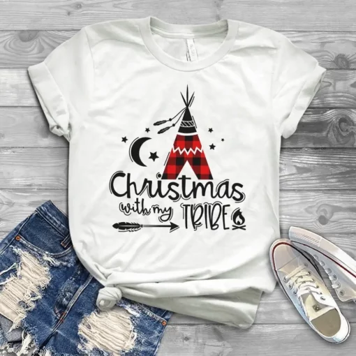 Christmas With My Tribe Buffalo Plaid Xmas Gift Tshirt