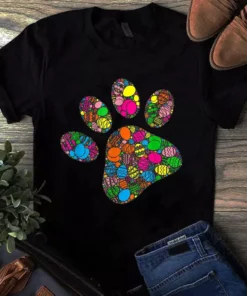 Colorful Egg Dog Cat Paw Gift For Women Men Kids Easter Day Tshirt