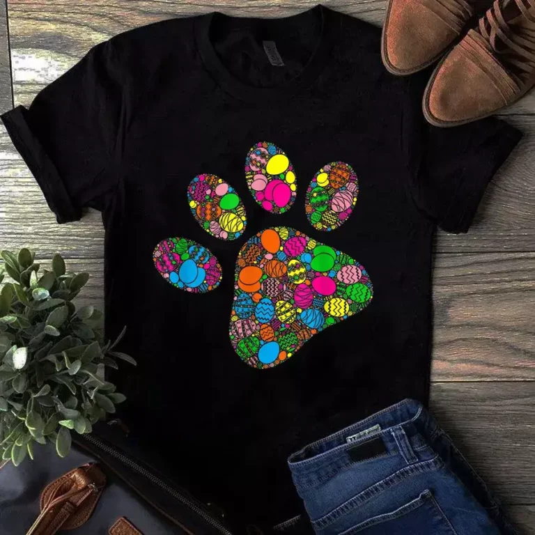 Colorful Egg Dog Cat Paw Gift For Women Men Kids Easter Day Tshirt