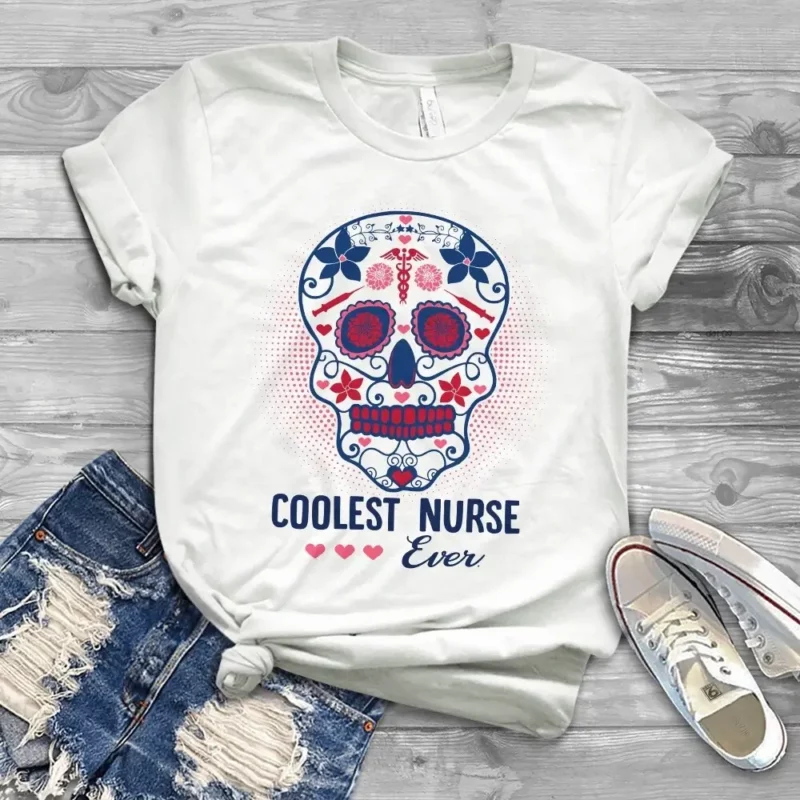 Coolest Nurse Ever Sugar Skull Nurse Gift Tshirt