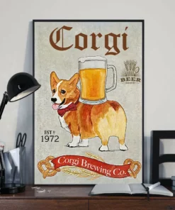 Corgi Brewing Co Corgi Beer Funny Dog Poster