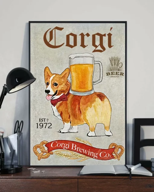Corgi Brewing Co Corgi Beer Funny Dog Poster