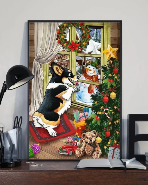 Corgi Dog Christmas Ornament Tree Snowman Funny Home Decor Wallart Poster
