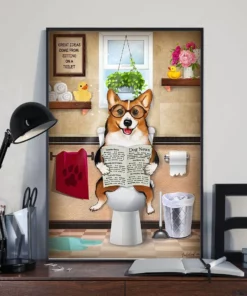 Corgi Toilet Reading Newspaper Funny Dog Poster