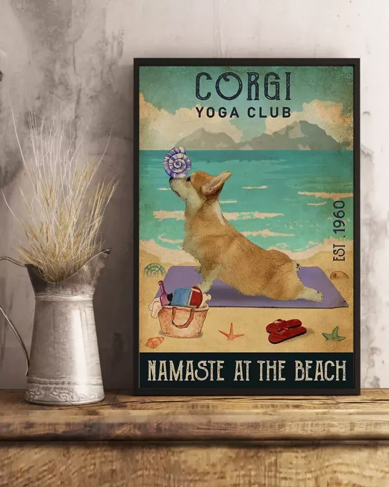 Corgi Yoga Club Namaste at the Beach Dog Poster